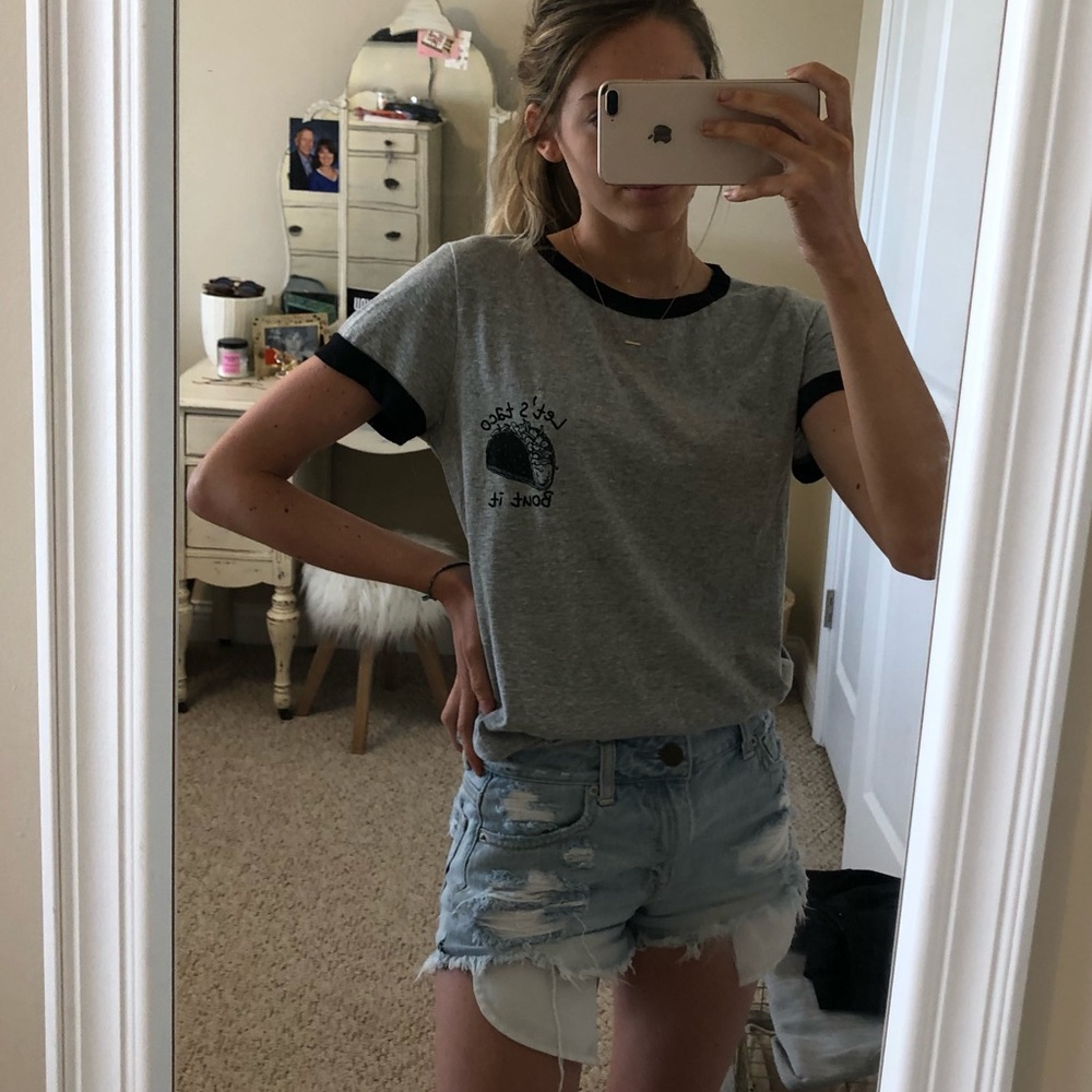 “Let’s taco Bout it” Gray with Black Cuffs T-Shirt